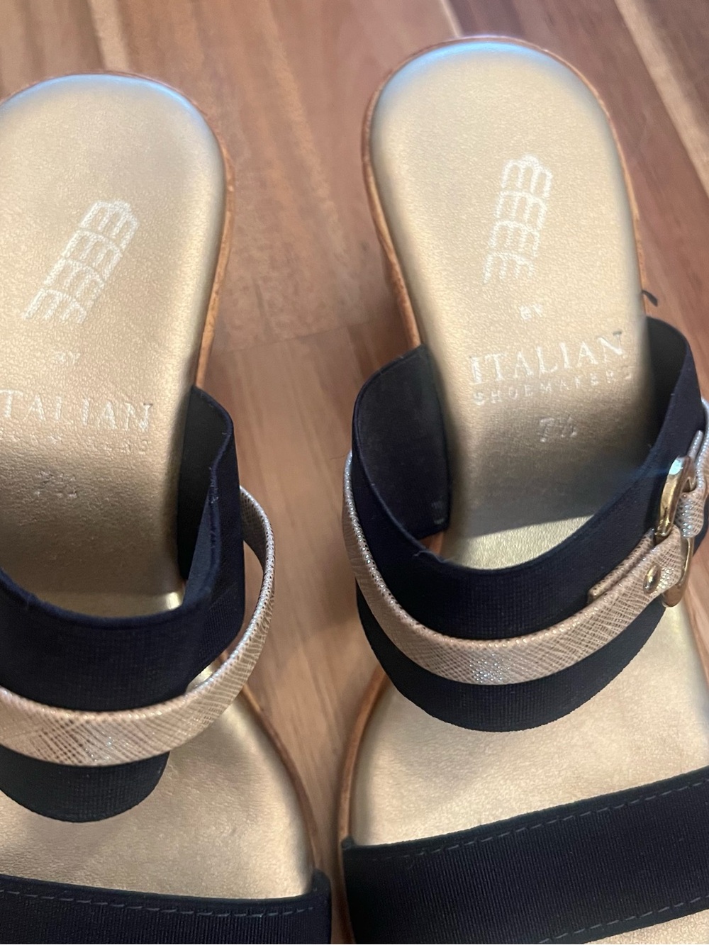 Italian Shoemakers Navy and Gold Slip-On Wedge Mules - Picture 2 of 7